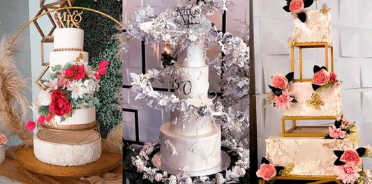 Cómo integrar flores naturales y bases metálicas en la decoración del pastel