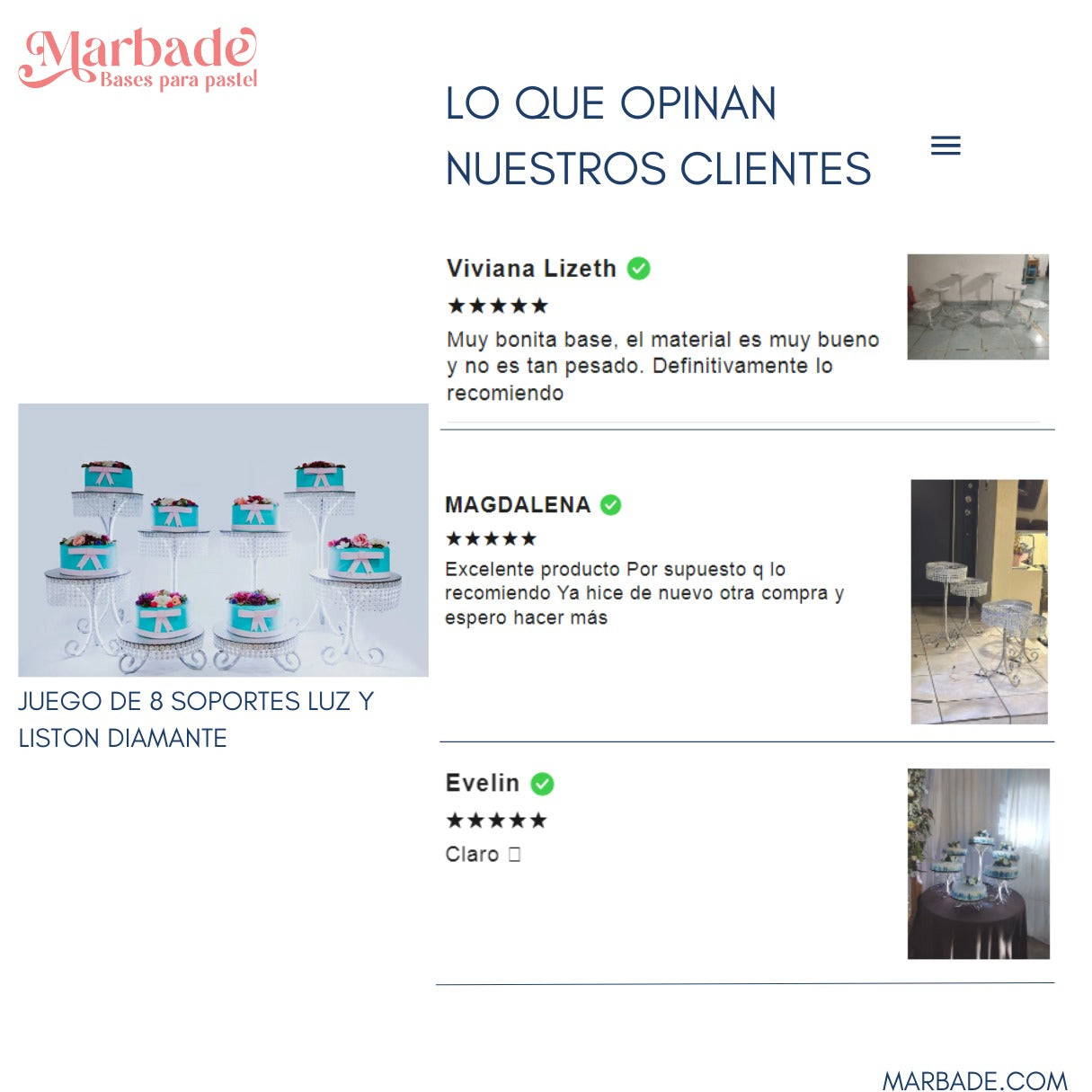 Juego de 8 soportes luz y listón diamante