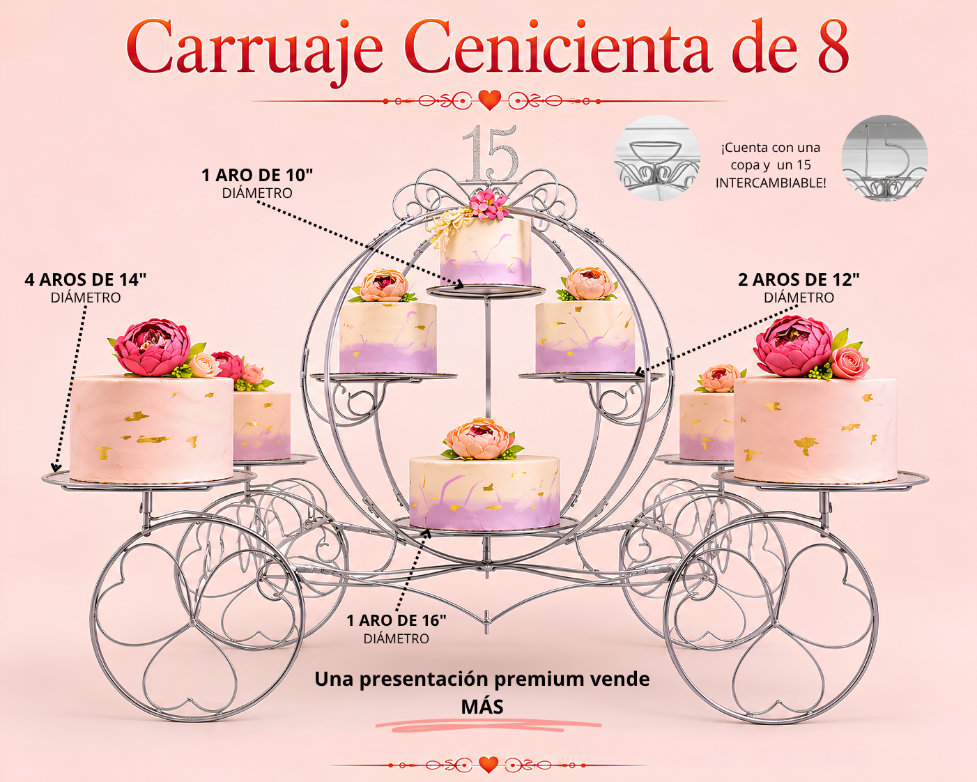 Carruaje cenicienta de 8 con luz