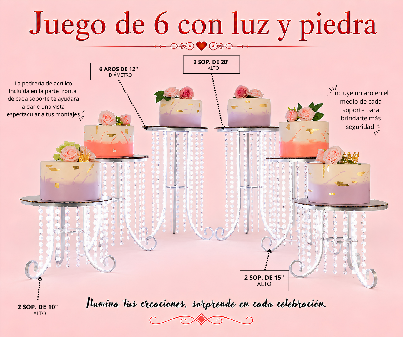 Juego de 6 con luz y piedra